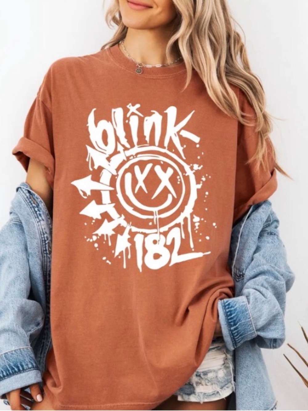 Comfort Color Blink 182 Smiles Face Graphic T-Shirt, Grunge Rock Band Tee